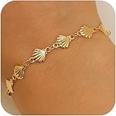 Statement Gold Small Beaded Seashell Chain Bracelet for Women, Dainty Simple Ocean Beach Sea Shell Bracelets Non Tarnish Boho Hawaii Vacation Jewelry