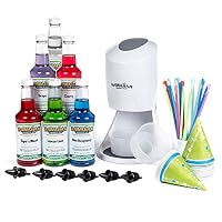 Hawaiian Shaved Ice Machine and Syrup 6 Flavor Party Package | Includes S900A Shaved Ice Machine, 6 Ready-To-Use Pints of Syrup, 25 Snow Cone Cups, 25 Spoon Straws, 6 Black Bottle Pourers