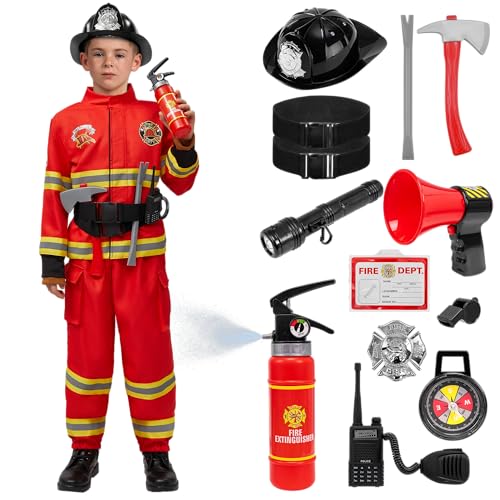 Spooktacular Creations Halloween Firefighter Costume for Kids, Boys Fireman Costume Set, Firefighter Accessories for Cosplay