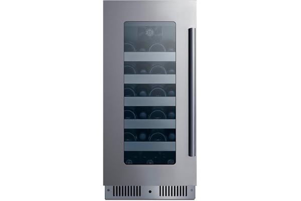 Summit 15â€ Wine Cellar, Built in Wine Refrigerator, 20 Bottle Capacity, Single Zone Wine Cellar, Stainless Steel & Glass- CL155WC1LHD (Left Handed Door Swing)