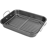 Stainless Steel Roasting Pan 11x15, Heavy Duty Nonstick Turkey Roasting Baking Broiler Large Oven Pan with Rack and Handle for Oven, High Sided Induction Roast Tray for Chicken, Veggies, Lasagna