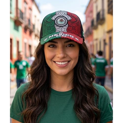 Set 2 Gorras México 2026 Diseño Original con Patrón Azteca Deportivo para Entrenamiento o Gym, Cachucha unisex con Escudo Mexicano para Aficionados al Fútbol, Gorra de Béisbol para Hombre y Mujer