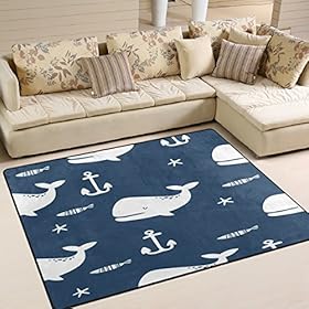 ALAZA Vintage White Whale Fish Starfish Anchor Blue Area Rug Rugs for Living Room Bedroom 5'3 x 4' 51hPlmkoXmL. SS280
