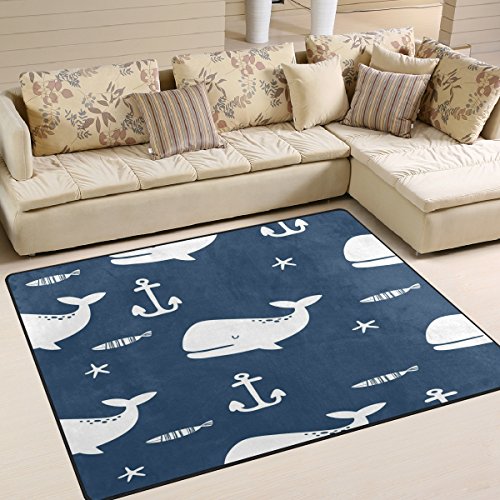 ALAZA-Vintage-White-Whale-Fish-Starfish-Anchor-Blue-Area-Rug-Rugs-for-Living-Room-Bedroom-53-x-4 51hPlmkoXmL