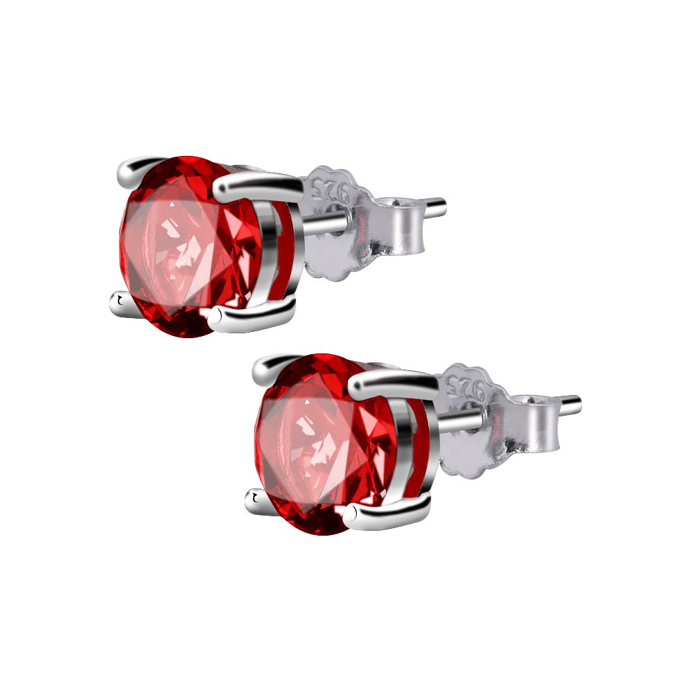 UHIBROS Sterling Silver Birthstone Stud Earrings Round Cubic Zirconia Diamond January