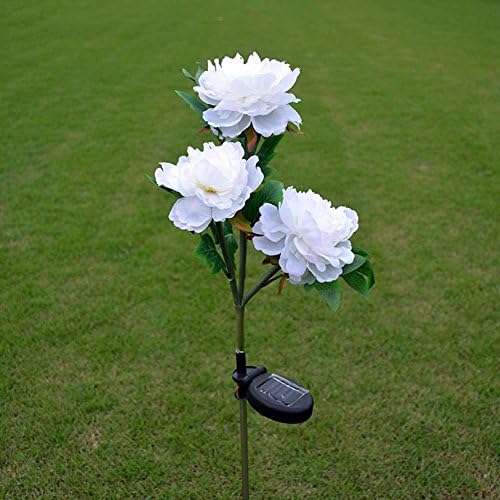 Solar Powered Artificial Peony Flower LED Lights Solar Peony Flower Lights Outdoor Decorative Landscape LED Peony Lights (White)