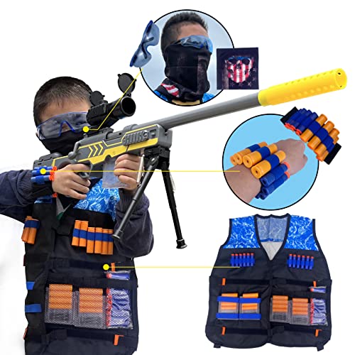 AGM MASTECH Shell-Throwing Foam Blaster Soft Bullet Gun Set with Tactical Vest Kit Including AWM and 416 Each