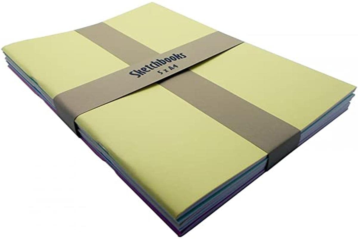 West - A4 Sketchbook - Assorted Pastel Colours - Pack of 5 - A4 Sketchbook, Ideal for School Supplies - Art Book in 5 Pack - Pencil & Watercolour Sketchbook - 40 Pages of Acid Free Drawing Paper
