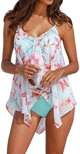 OYSOHE Womens 3PCS Tankini Sets Bikini Bottom Plus Size Mesh Layered Swimwear Swimsuits
