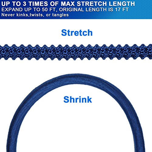 Iserlohn 50ft Expandable Garden Hose with 8 Pattern Spray Nozzle and 12 Pack Washer, Water Hose with Triple Layer Latex Core, Solid Brass Connector, Blue