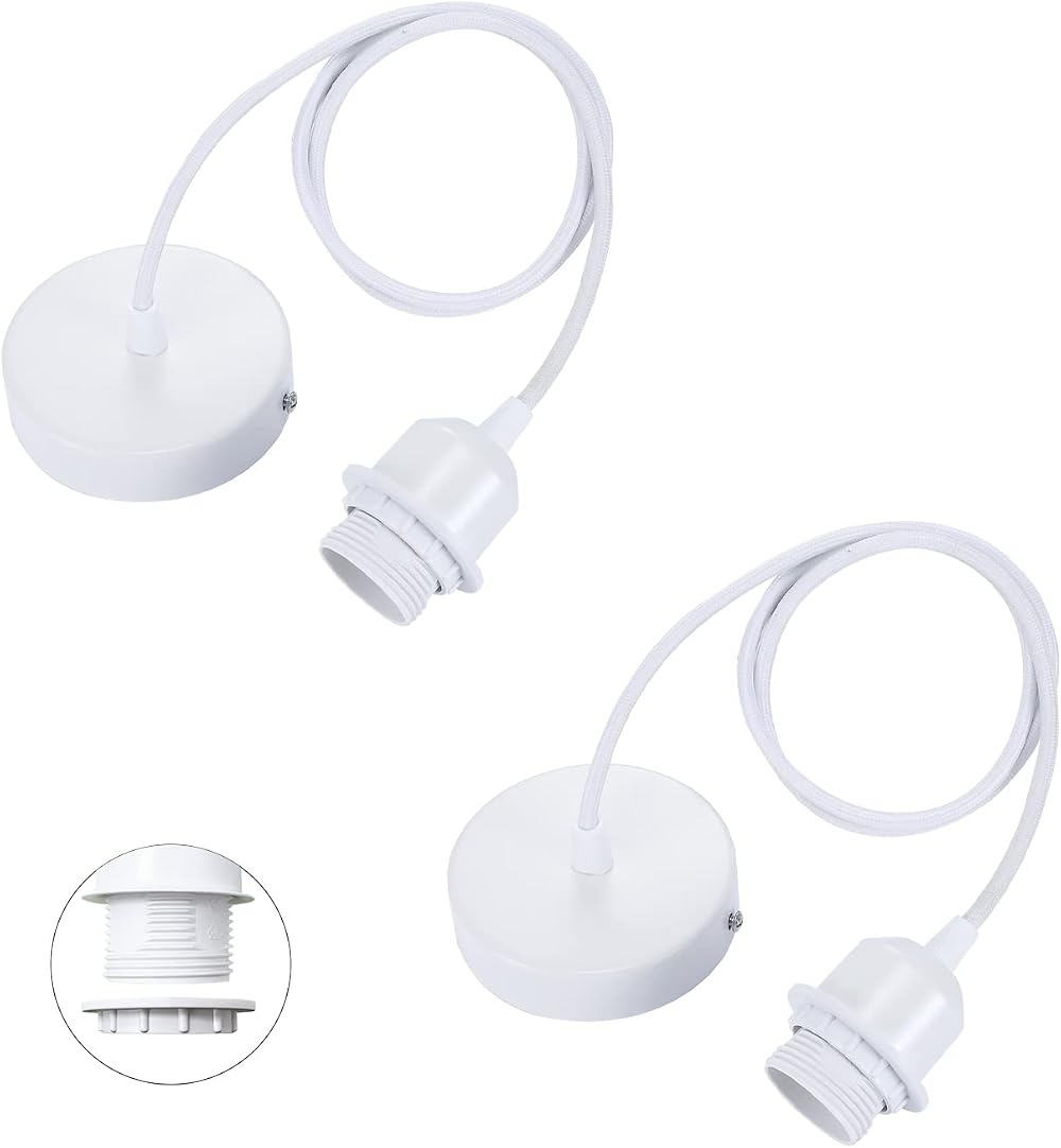 Linkind 2-Pack E27 Pendant Light Fitting Modern Industrial White Cable 100cm