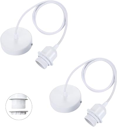 Linkind 2-Pack E27 Pendant Light Fitting Modern Industrial White Cable 100cm
