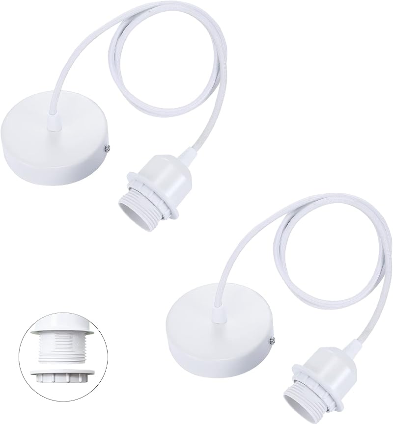 Linkind 2-Pack E27 Pendant Light Fitting Modern Industrial White Cable 100cm