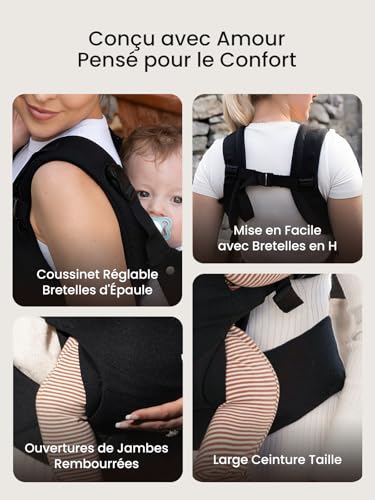 Physiological and Ergonomic Baby Carrier for Newborns to Toddlers (3-20 kg/0-24 Months), Quick Release Buckle, Easy Fit with Headrest, Lightweight and Comfortable (Black)