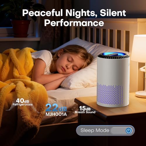 Air Purifiers for Bedroom Home, H13 True HEPA Filter Cleaner with Fragrance Sponge Covers up to 386 Sq Ft, for 99.97% Smoke, Dust, Odors, Pollen, Pet Dander, Office Desktop Small Room, MJH001A White