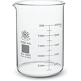 United Scientific™ (3000mL) 3 Liter Glass Beaker - Low Form Griffin, Double Scale Graduation Chemistry Glassware, 3.3 Borosilicate Glass Beaker with Pour Spout, Beaded Rim and Autoclavable, 1 Each