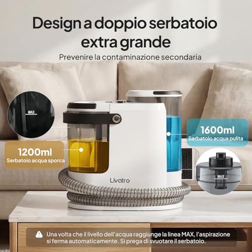 Livatro 1700W Steam Cleaner for Sofas, 15KPa Lava Upholstery, Steam Sofa Cleaner, Steam Sofa, 1.6L Tank, for Clean, Upholstered Furniture, Sofa, Car