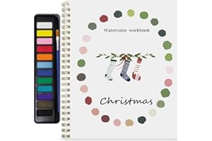 SQZQLD Beginner Watercolor Painting Kit Watercolor Workbook Coloring Book 12 Colors Paint Set with Brush,Easy Nature Scenes Beginner Friendly Watercolor Paint Set Gift for Adults Teens. (Christmas)