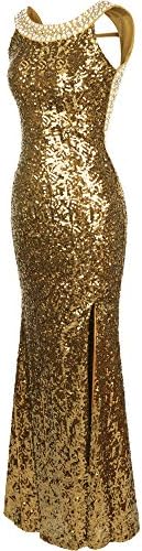VERSILU 1920S Sequined Gatsby Party Gown Backless Split Long Evening Dress Sexy Party Long Prom Dress