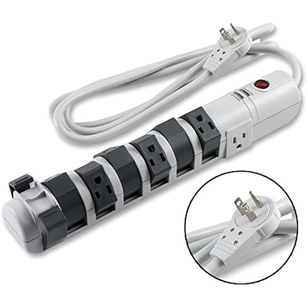 8Outlet Rotating/Pivoting Power Strip, Cable Management, 2160 Joules