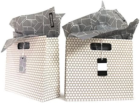 Beautiful Gift Bags | 2 Medium Gift Bags with Tissue Paper &amp; Gift Tags - Manhattan Paper Company (Manhattan Gold)