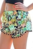 Women Summer High Waisted Tassel Floral Tribal Beach Casual Shorts Pants M