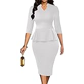 Church Dress for Women 3/4 Sleeve Work Teacher Office Business Vintage Wear to Work Pencil Midi Dress