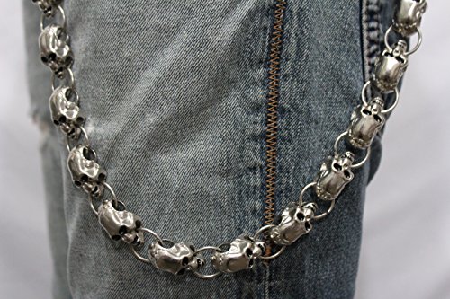 TFJ Men Wallet Chain Biker Long Fashion Jeans Keychain Big Skulls Skeleton Silver