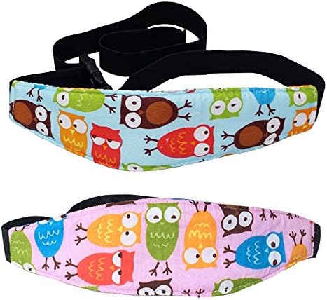 Nicole Area colored baby Kids Safety Neck Relief Car Seat Sleep Aid Head Support Belt Eliminates Pressure(2 PACK) (Blue Owl+Pink Owl)
