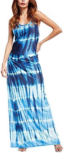 Frockstyle Women's Boho Sleeveless Tie-Dye Sexy Maxi Dress Tank dress (XL, dark blue 1)