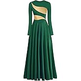 yrsZX Women's Praise Dance Dress Leaf Gold Metallic Long Sleeve Liturgical Worship Lyrical Dance Costume Church Robe