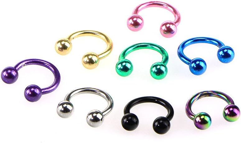 Zehui Horseshoe Septum Piercing Nose Lip Ring Stainless Steel Labret Stud Ear Bars Body Piercings Jewelry, Set of 8pcs
