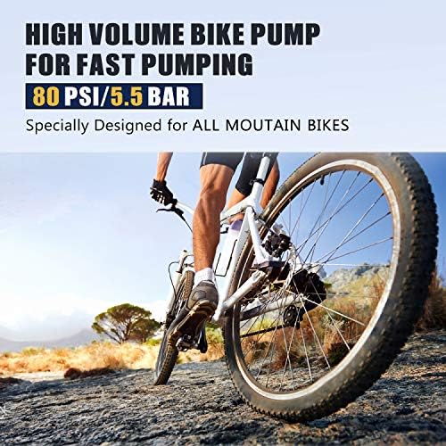 GIYO Mini Bike Pump Portable, 80 PSI High Volume Mountain Bicycle Pump