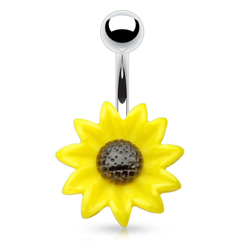 PiercedOff Belly Bar With a Sunflower