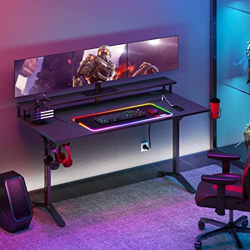 SEVEN WARRIOR Gaming Desk 40INCH with RGB Mouse Pad & Power Outlet, Carbon Fiber Surface Gamer