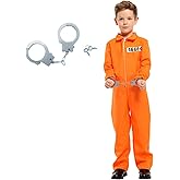 ZNTU Prisoner Costume Kids,Orange Prisoner Jumpsuit with Handcuffs,Jailbird Inmate Prison Uniform