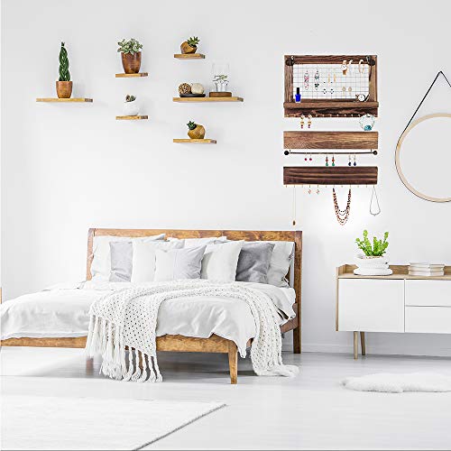 Supla Set of 3 Rustic Hanging Jewelry Organizer Jewelry Hanger Wall Mounted Jewelry Holder Necklace Bracelet Rings Hook Racks Bracelet Rod Earring Bar Display Jewelry Shelf Organizer - Thumbnail 6