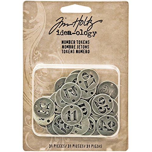 Tim Holtz Idea-ology Metal Number Tokens 31/Pack, 3/4 Inch Each, Antique Nickel…