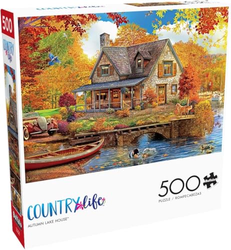 Buffalo Games - 500 Piece Jigsaw Puzzle - Autumn Lake House - Challenging Fall Scene Puzzles for Adults - Finished Size is 26.75 x 19.75