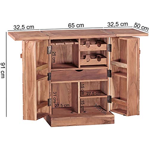 KADIMA DESIGN Hausbar Massivholz Akazie Vitrine ausklappbar Landhausstil Barschrank – Bild 3