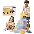 MassBricks Jumbo Plastic Building Blocks - Giant Toddler Bricks Kids, Boys, Girls Age 1-8 Play Large Educational, Construction, Stacking Toys BPA Free (48 pcs Pastel + Wheels)