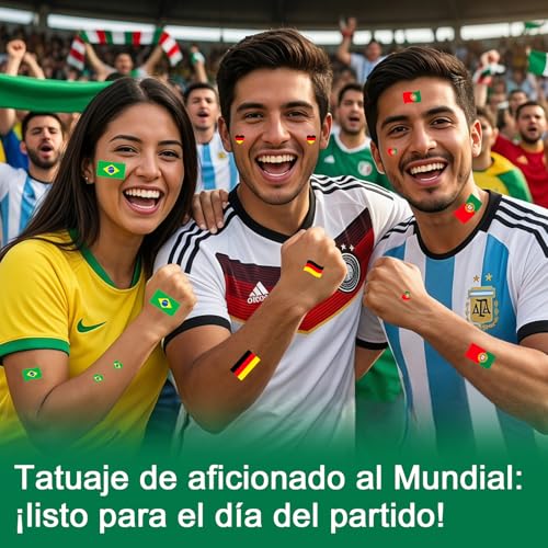 32PCS Tatuajes Temporales Mundial 2026, Pegatinas Mundial 2026 Decoration, Pegatinas Temporales Para Faciales, Ideales para El Eventos Deportivos de Fútbol y Celebraciones