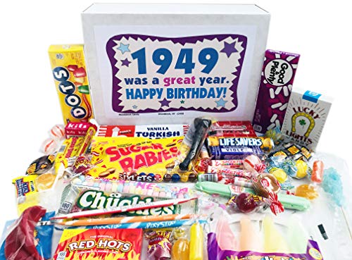 Woodstock Candy ~ 70th Birthday Gift Box of Retro Vintage Candy Assortment from Childhood for 70 Year Old Men and Women Born 1949 – Great Idea for Mom or Dad – Jr