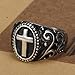 Classic Vintage Christian Cross Prayer Ring, Stainless Steel Retro Flower Pattern Beads Chain Oval Band