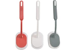 MOLUCKFU 3 Pcs Long Handle Sponge Cleaning Brushes Bathroom Wall Tub Floor Tiles Descaling Wipe Set (Gray