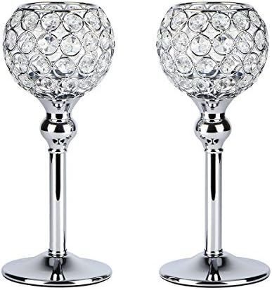 Autai 2pcs Silver Crystal Candle Holder for Wedding Centerpieces Candlesticks Birthday Party Dining Table Candlelight Home Decoration