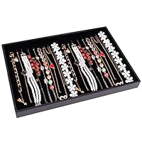 Wuligirl 20 Hooks Necklace Display Case for Jewelry Showcase Drawer Necklace Organizer Tray Stackable, Black (Necklace Tray)