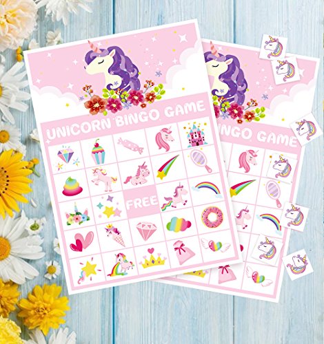 Unicorn Bingo Game Party Supplies - Girls Magical Rainbow Birthday Valentine's Day Favors/Gifts Decorations (24 Players)