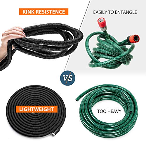 HooSeen Expandable Garden Hose, 50ft Flexible Kink-Free Water Hose with Double Latex Core, 3/4" Solid Nickel Plating Fitting and Shut Off Valve (50FT, Black) (Renewed)