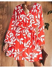 Bigyonger - Vestido de manga larga para mujer, diseño bohemio con cuello en V